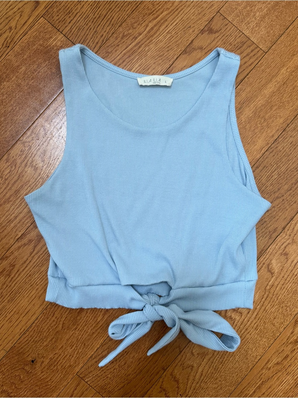 ILLA ILLA Pale Blue Ribbed Tie-Front Crop Top